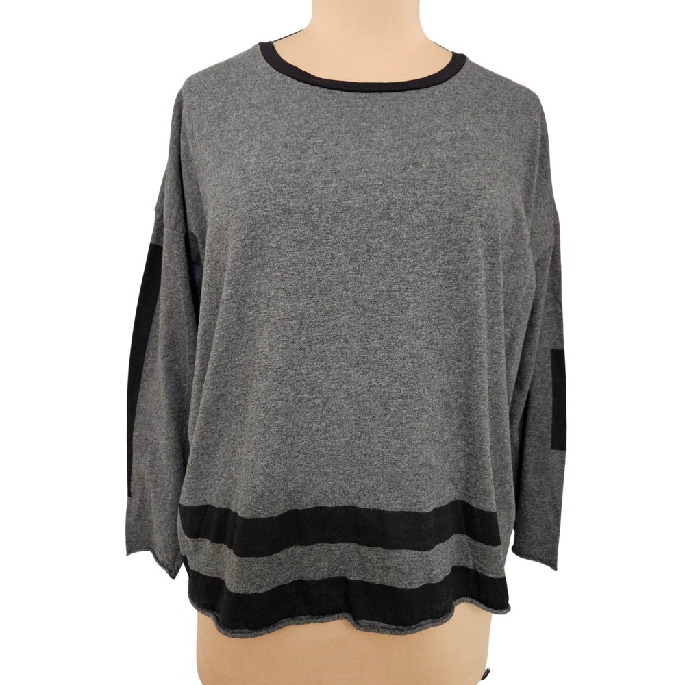 Planet by Lauren G Gray Pima Cotton Striped Boxy Top OSFA Long Sleeve Tee